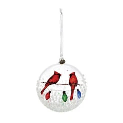Cardinals On Light String 2023 Blown Glass Ornament