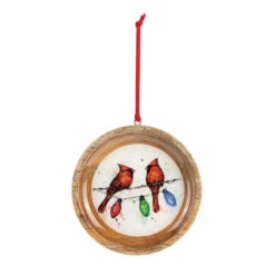 Cardinals On Light String Wood Ornament